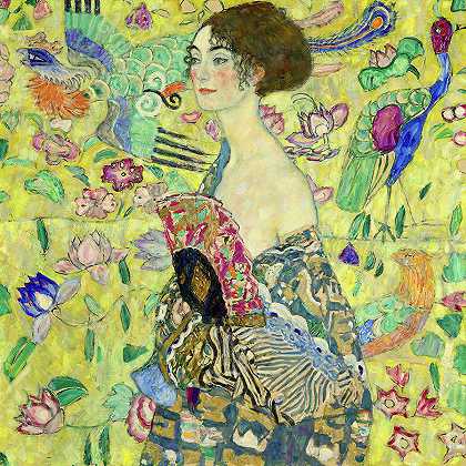《带扇女士》，1917-1918`Lady with Fan, 1917-1918 by Gustav Klimt