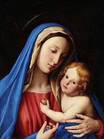 麦当娜与孩子，1660年`Madonna and Child, 1660 by Sassoferrato