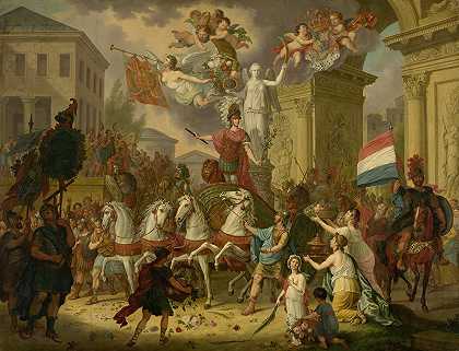 1815年，奥兰治王子、未来国王威廉二世作为滑铁卢英雄凯旋游行的寓言`Allegory of the Triumphal Procession of the Prince of Orange, the Future King Willem II, as the Hero of Waterloo, 1815 (1815) by Cornelis Van Cuylenburgh II