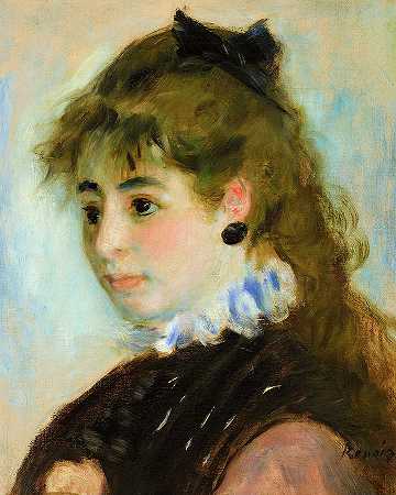 亨利奥夫人，1874年`Madame Henriot, 1874 by Pierre-Auguste Renoir