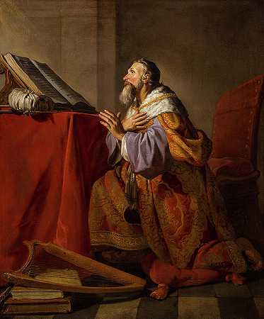 忏悔的大卫王`Penitent King David by Hendrick Bloemaert