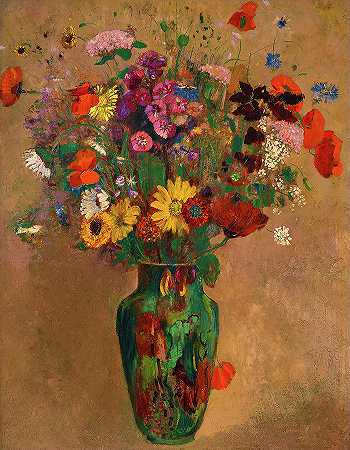 一大束野花`Large Bouquet of Wild Flowers by Odilon Redon