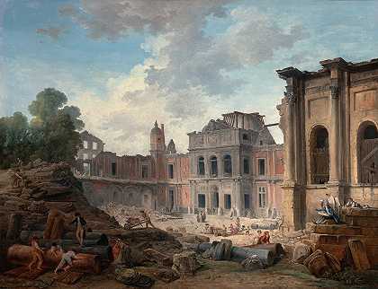 拆除梅登城堡`Demolition of the Château of Meudon (1806) by Hubert Robert