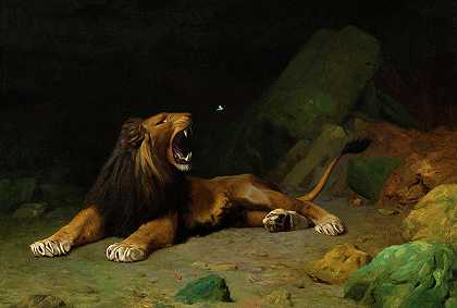 狮子咬蝴蝶，1889年`Lion Snapping at a Butterfly, 1889 by Jean-Leon Gerome