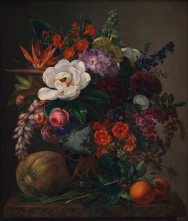 花瓶里的花`Flowers In A Vase (1834) by Johan Laurentz Jensen