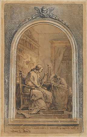 圣格雷戈里向秘书口授布道`St. Gregory Dictating His Homilies to a Secretary (18th century) by Charles-André van Loo