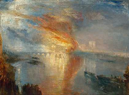 焚烧上议院和下议院，1834年10月16日`The Burning of the Houses of Lords and Commons, 16 October 1834 (1835) by Joseph Mallord William Turner