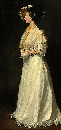 白衣少女，1904年`Young Woman in White, 1904 by Robert Henri