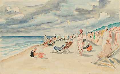 多维尔海滩`La plage de Deauville (1928) by Henri Lebasque