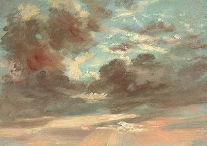 云层研究，暴风雨日落，1821-1822`Cloud Study, Stormy Sunset, 1821-1822 by John Constable