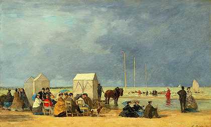 多维尔的沐浴时间，1865年绘制`Bathing Time at Deauville, Painted in 1865 by Eugene Boudin