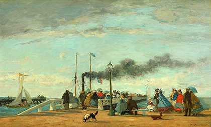 特鲁维尔码头和码头，1863年`Jetty and Wharf at Trouville, 1863 by Eugene Boudin