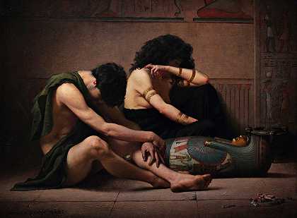 哀悼埃及第一个出生的人的死亡`Lamentations Over The Death Of The First~Born Of Egypt (1877) by Charles Sprague Pearce
