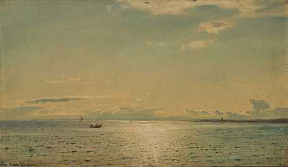 阳光投票，鲸鱼`Solskinnsstemning, Hvaler (1889) by Amaldus Nielsen