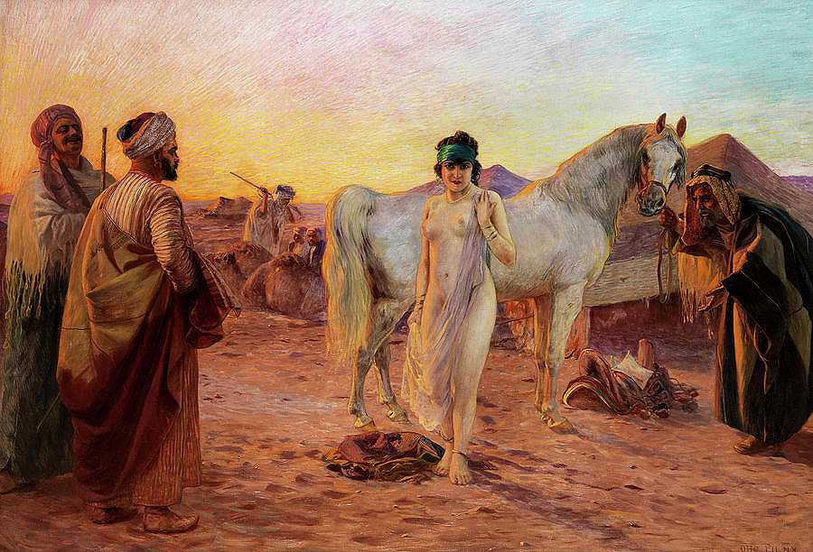 沙漠中的奴隶贩子`Slave Dealer in the Desert by Otto Pilny