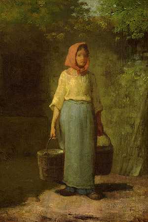 从井里回来的农家女孩`Peasant Girl Returning from the Well by Jean-Francois Millet