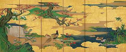 四季花鸟`Birds and Flowers of Four Seasons by Kano Eino