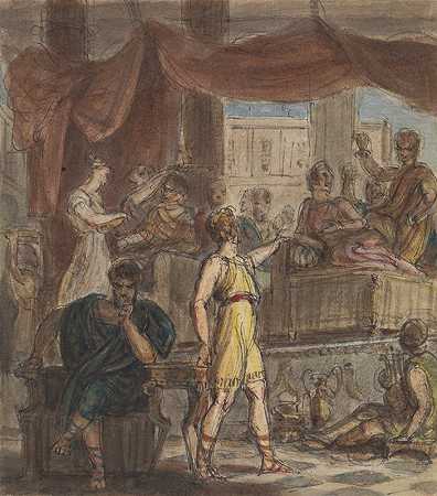 罗马宴会场景研究`Study of a Roman Banquet Scene by Robert Smirke
