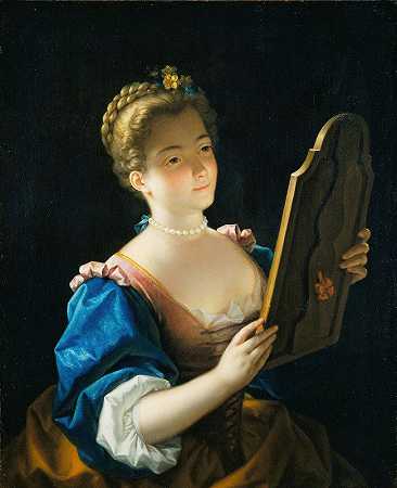 对着镜子的女人`A Woman at her Mirror (c. 1720s) by Jean Raoux