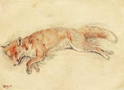 森林中死狐狸的研究`Study for Dead Fox in the Forest by Edgar Degas