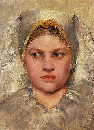 一个来自哈娜的女孩的头部研究`Head Study of a Girl from Hana by Gustav Klimt