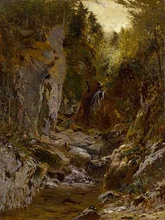 渡槽、乳白色河流、阿迪朗达克`The Flume, Opalescent River, Adirondacks (ca. 1875) by Alexander Helwig Wyant
