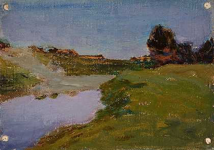 白夜（乌沙科夫卡河）`The White Night (The Ushakovka River) (1911) by Jan Ciągliński