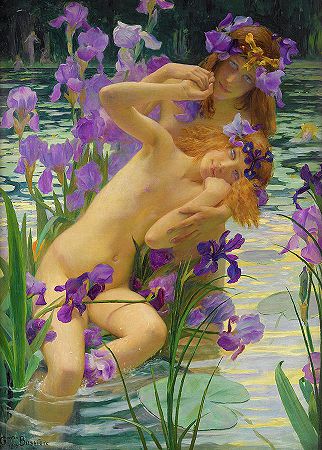 沐浴仙女`Bathing Nymphs, Les Iris by Gaston Bussiere