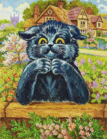 花园里的黑猫`Black Cat in a Garden by Louis Wain