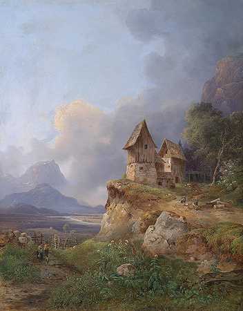 萨尔兹卡默古特广阔的景观`Weite Landschaft im Salzkammergut by Wilhelm Steinfeld