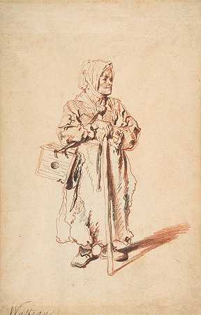 拿着土拨鼠箱站在萨沃亚德`Standing Savoyarde with a Marmot Box (ca. 1715) by Jean-Antoine Watteau