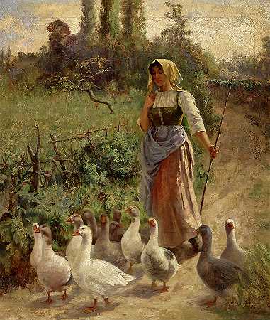 鹅姑娘，皮卡迪，法国`The Goose Girl, Picardy, France by Margaret Rudisill
