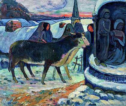 圣诞夜，牛的祝福，1902-1903`Christmas Night, The Blessing of the Oxen, 1902-1903 by Paul Gauguin