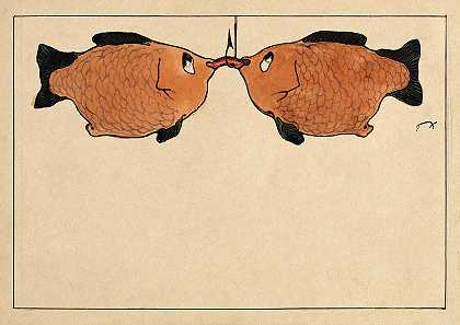 两条鱼，一个钩子，一条虫子`Two Fishes, a Hook, a Worm by Paul Klee