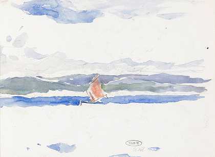 乘船看海景`Gezicht op zee met boot (1902) by Carel Nicolaas Storm van &;s-Gravesande