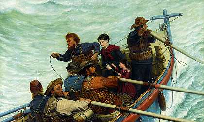 1877年，救生艇回归，大海转向右舷`Life Boat Returning, A Sea to Starboard, 1877 by John George Naish