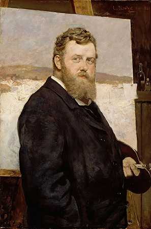 画家弗里茨·索洛的肖像`Portrait of the Painter Frits Thaulow (1881) by Christian Krohg