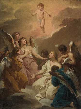 七位崇拜基督孩子的天使`Seven Angels Adoring the Christ Child (1730~1740) by Pierre Subleyras