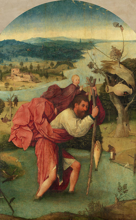 圣克里斯托弗抱着基督的孩子`Saint Christopher Carrying the Christ Child by Hieronymus Bosch