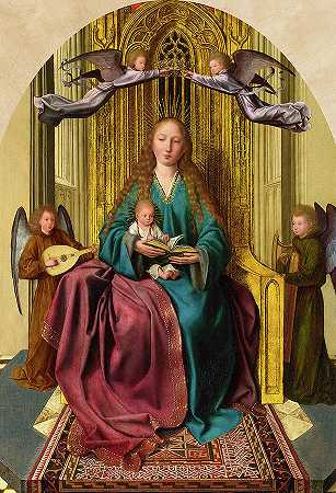 1506-1509年，圣母和圣子与四位天使一起登基`The Virgin and Child Enthroned, with Four Angels, 1506-1509 by Quinten Massys