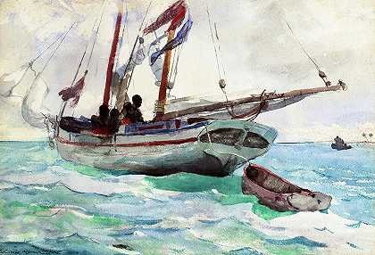 拿骚纵帆船，1898-1899年`Schooner, Nassau, 1898-1899 by Winslow Homer
