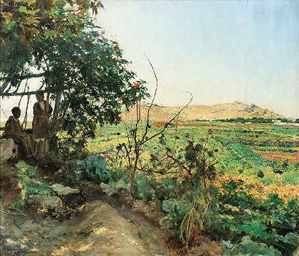 突尼斯郊区景观`Landscape Of The Suburbs Of Tunis (1887) by Émile Friant