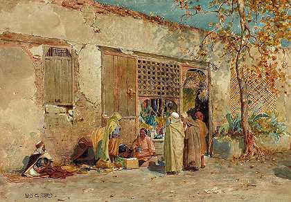 摩洛哥场景，1871年`Moroccan Scene, 1871 by Louis Comfort Tiffany