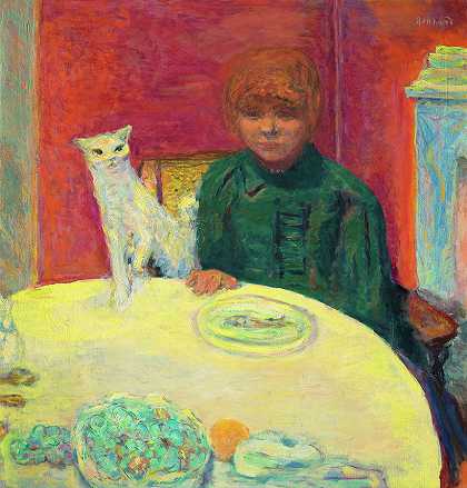 有猫的女人，还是要求苛刻的猫`Woman with a Cat, or The Demanding Cat by Pierre Bonnard