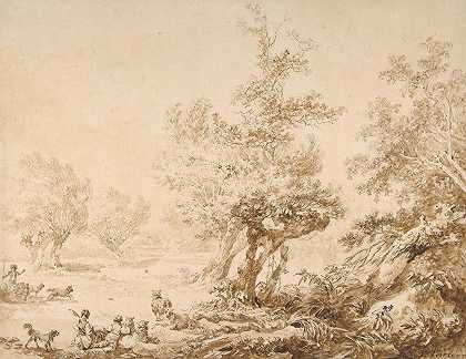 牧羊人和他的羊群在空地上`Shepherd with His Flock in a Clearing (1776) by Jean-Baptiste Le Prince