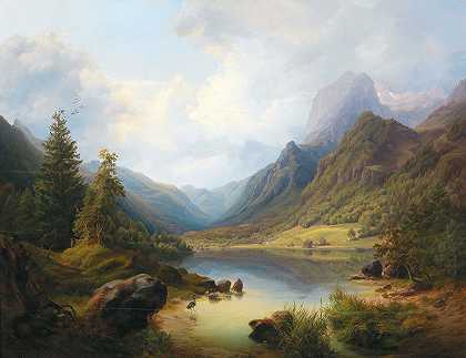 用Reiteram看Hintersee`A View Of Hintersee With Reiteralm by Anton Schiffer