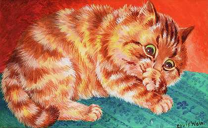 厚颜无耻的小猫`Cheeky Kitten by Louis Wain