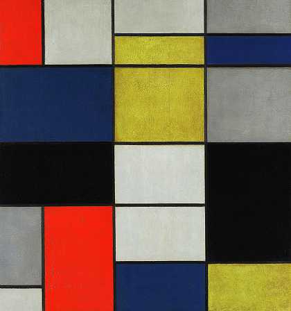 黑色、红色、灰色、黄色和蓝色的大型构图`Large Composition with Black, Red, Grey, Yellow and Blue by Piet Mondrian