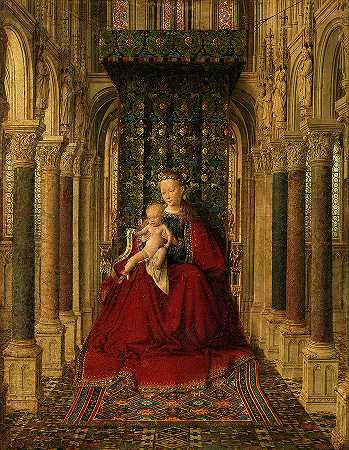 女子与孩子，德累斯顿三联画`Virgin and Child, Dresden Triptych by Jan van Eyck