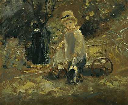 一个拿着玩具车的男孩`A Boy With A Toy Cart by John Constable